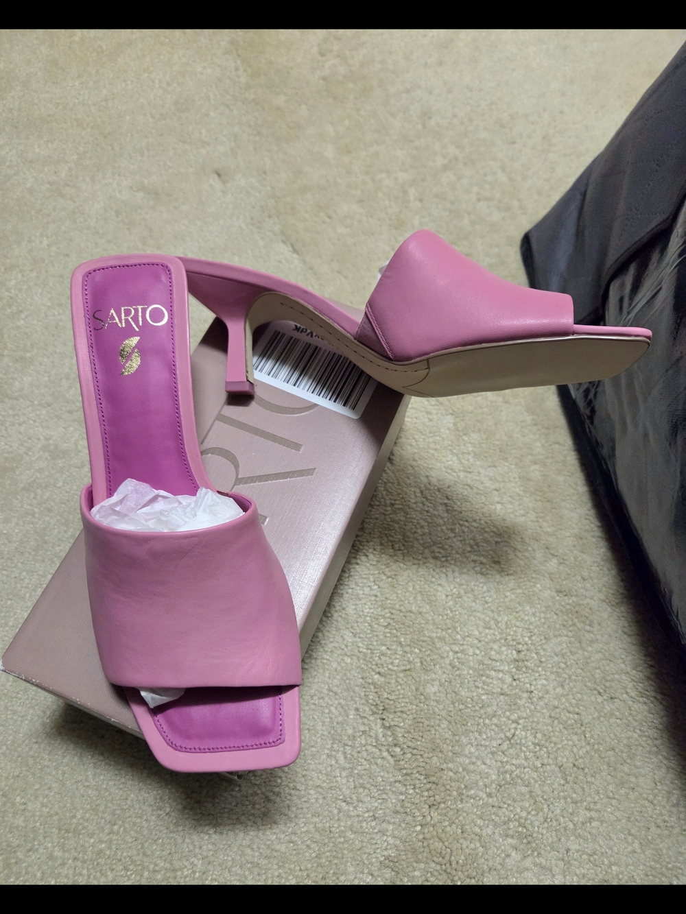 Franco Sarto Pink Square-Toe Slip-On Mule Heels